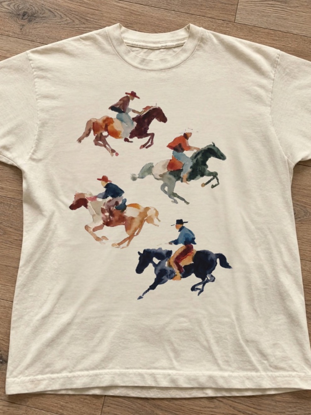 Cowboy Horses Western Watercolor Art Vintage White T-Shirt